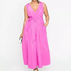 Eloquii Long Pink Gown Tie Waist Halter Dress
